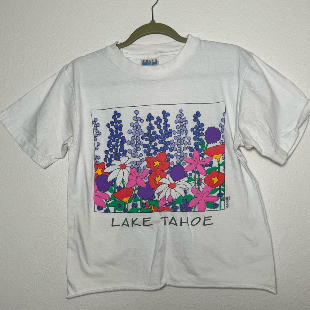 Vintage 1992 Fresh Produce Floral Lake Tahoe T-Shirt